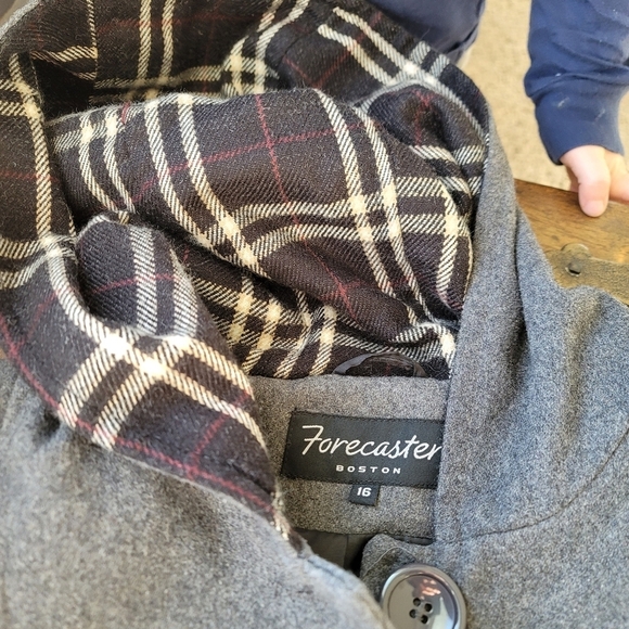 VTG Forecaster of Boston Wool Mid-Length Coat Plaid Contrast Hood size 16 Gray - Picture 4 of 11